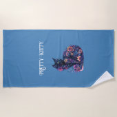 Serviette De Plage Chat bleu noir Fleurs Joli Minou (Devant)