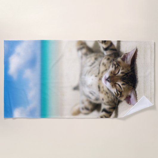 Serviette De Plage Chat bronzage à la plage  (Devant)