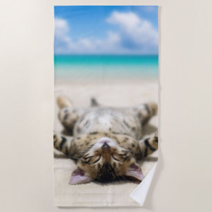Serviette De Plage Chat bronzage à la plage 
