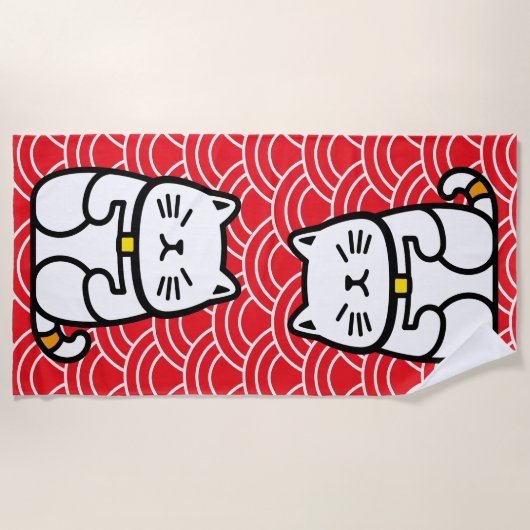 Serviette De Plage Chat chanceux japonais ou Maneki-Neko (Devant)