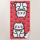 Serviette De Plage Chat chanceux japonais ou Maneki-Neko (Devant)