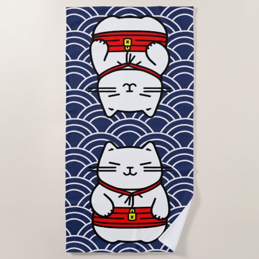 Serviette De Plage Chat chanceux japonais ou Maneki-Neko (Devant)