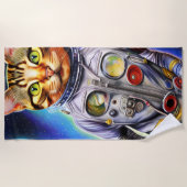 Serviette De Plage Chat d'astronaute futuriste drôle (Devant)