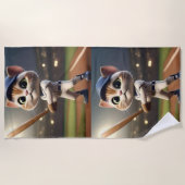 Serviette De Plage Chat de baseball 3D amusant, (Devant)
