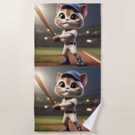 Serviette De Plage Chat de baseball 3D amusant, (Devant)