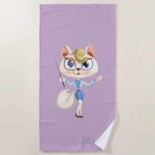 Serviette De Plage Chat de dessin animé fantaisiste adorable - Person