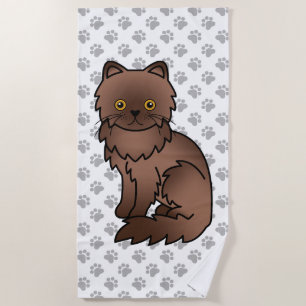 Serviette De Plage Chat de dessin animé mignon persan au chocolat & p