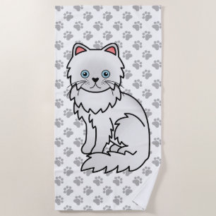 Serviette De Plage Chat de dessin animé mignon persan blanc & pattes