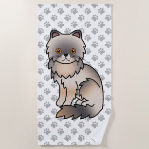 Serviette De Plage Chat de dessin animé mignon persan crème bleue & p