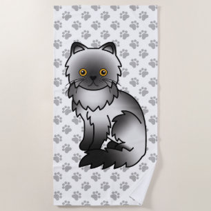 Serviette De Plage Chat de dessin animé mignon persan fumée et pattes