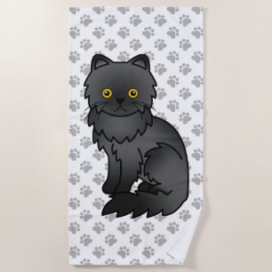 Serviette De Plage Chat de dessin animé persan noir mignon & pattes