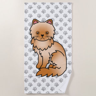 Serviette De Plage Chat de dessin animé persan rouge mignon & pattes