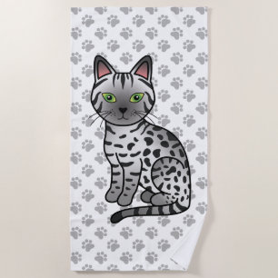 Serviette De Plage Chat de Mau égyptien argenté mignon dessin animé &