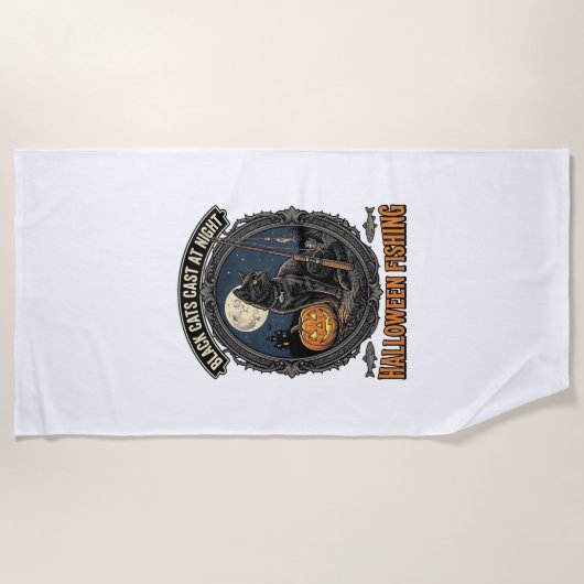 Serviette De Plage Chat de pêche Halloween Design de citrouille vinta (Devant)