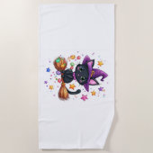 Serviette De Plage Chat de sorcière de bonbons (Devant)