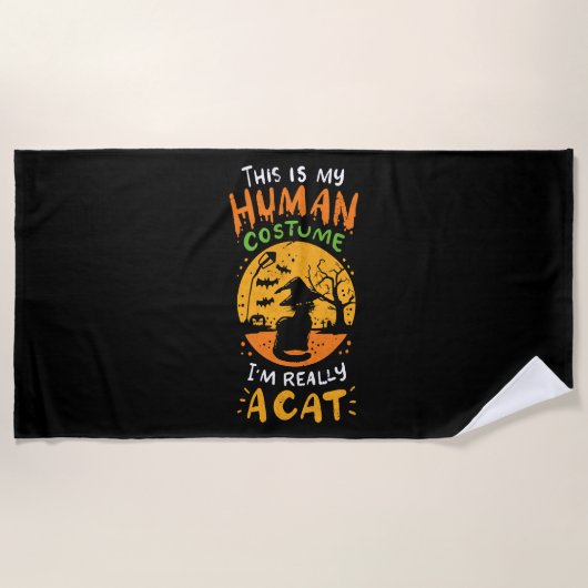 Serviette De Plage Chat d'Halloween (Devant)
