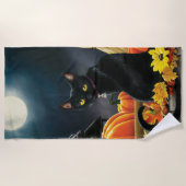 Serviette De Plage Chat d'Halloween noir (Devant)