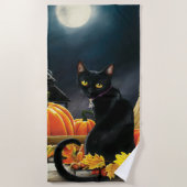 Serviette De Plage Chat d'Halloween noir (Devant)