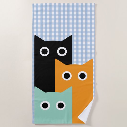 Serviette De Plage Chat drôle, En vichy bleu (Devant)