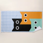 Serviette De Plage Chat Drôle, Gingham Bleu (Devant)