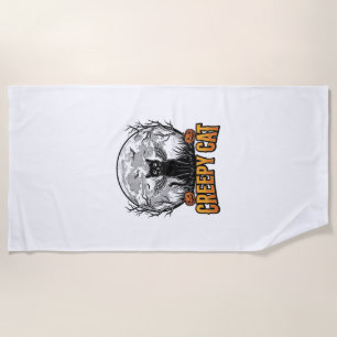 Serviette De Plage Chat effrayant Halloween Dessin de gravure vintage