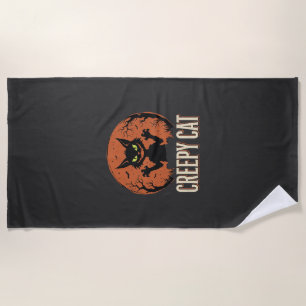 Serviette De Plage Chat effrayant Halloween Graphique de lune vintage
