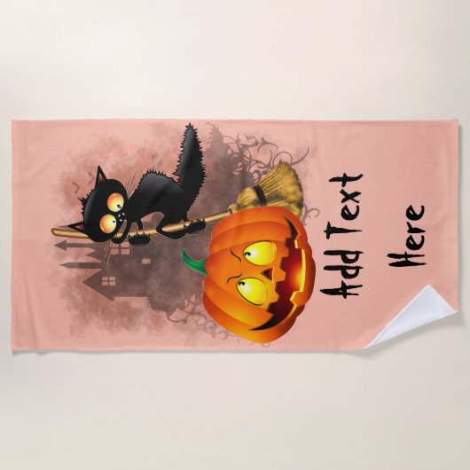 Serviette De Plage Chat effrayé par Citrouille Fun Halloween caractèr (Devant)