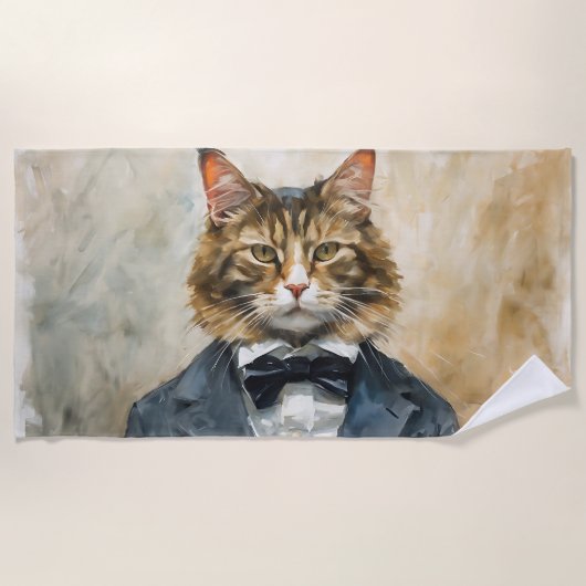 Serviette De Plage Chat en costume (Devant)