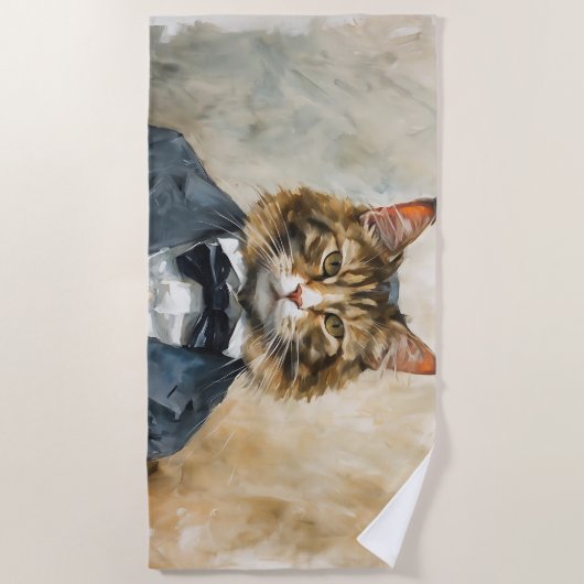 Serviette De Plage Chat en costume (Devant)
