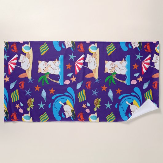 Serviette De Plage Chat en vacances (Devant)