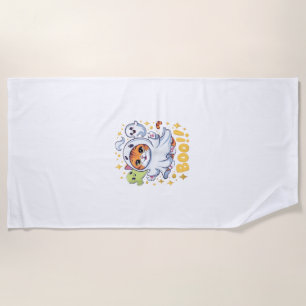 Serviette De Plage Chat fantôme mignon Halloween Bou chat drôle BOO K