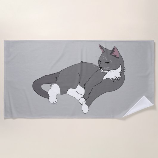 Serviette De Plage Chat gris et blanc Tuxedo (Devant)