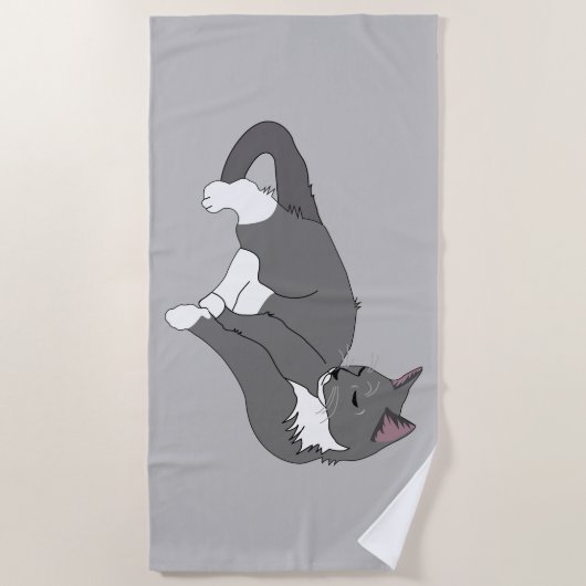 Serviette De Plage Chat gris et blanc Tuxedo (Devant)