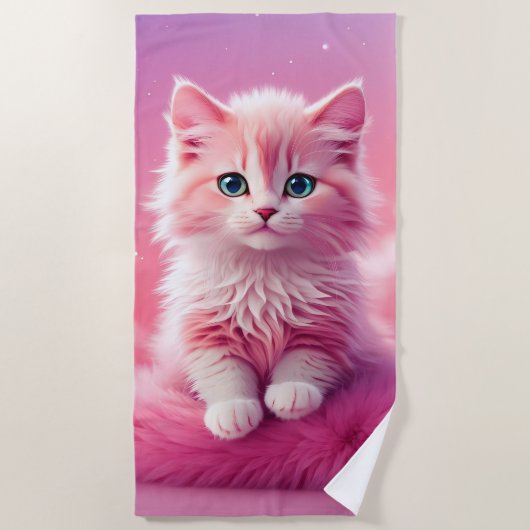 Serviette De Plage Chat Kitty Rose Fluffy Cute Dreamy (Devant)
