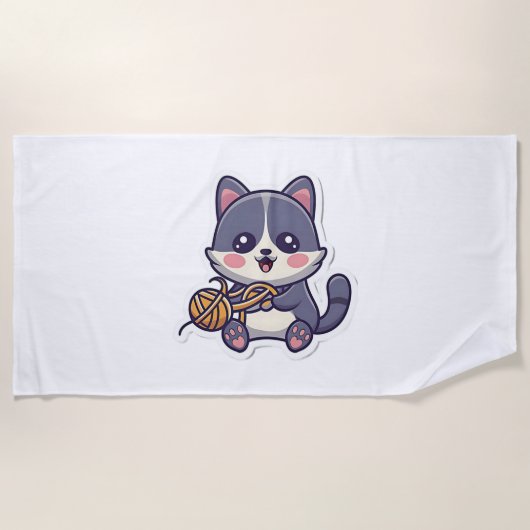 Serviette De Plage Chat mignonne avec T-shirt classique en fils (Devant)