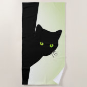 Serviette De Plage Chat noir à oreille verte (Devant)