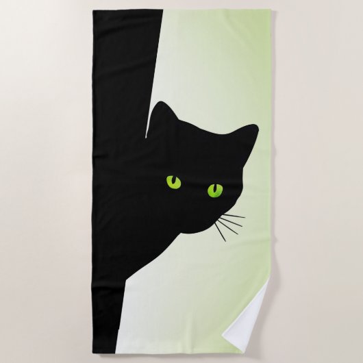 Serviette De Plage Chat noir à oreille verte (Devant)