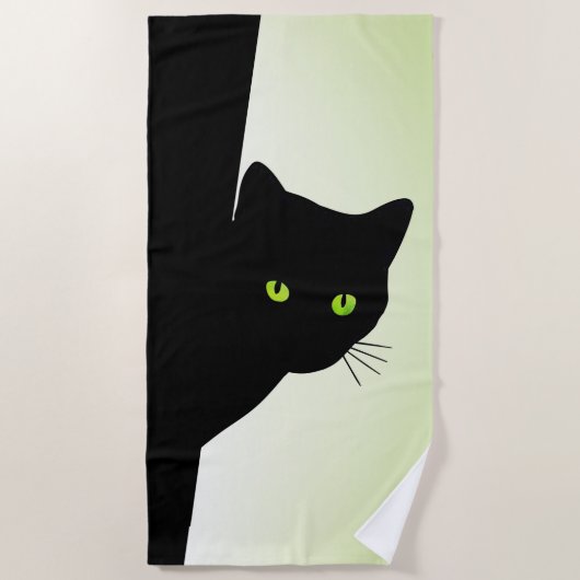 Serviette De Plage Chat noir aux yeux verts (Devant)
