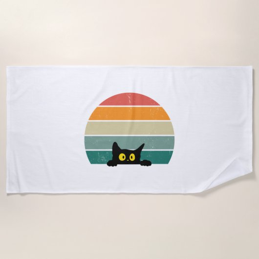 Serviette De Plage Chat noir Coucher de soleil Coucher de soleil Vint (Devant)
