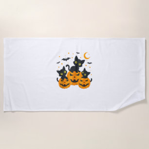Serviette De Plage Chat noir Halloween Citrouille nuit Éffrayante