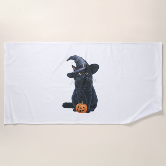 Serviette De Plage Chat Noir Halloween Costume Citrouille Pour Femmes (Devant)
