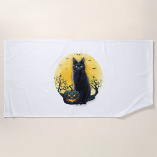 Serviette De Plage Chat Noir Halloween Costume Citrouille Pour Femmes