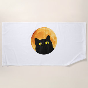 Serviette De Plage Chat noir Halloween Design Drôle Chat Halloween