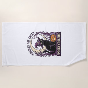 Serviette De Plage Chat Noir Halloween Gravure Vintage Chat Citrouill