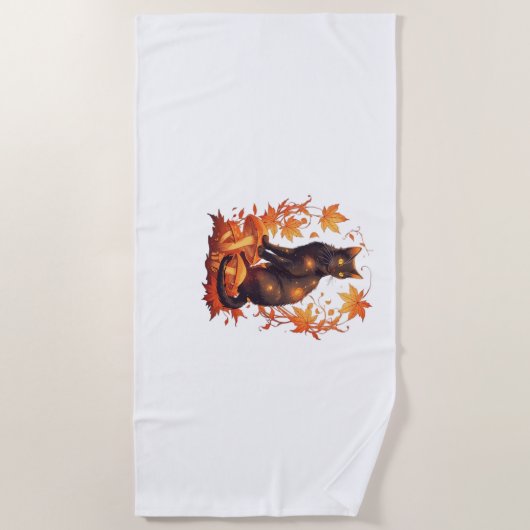 Serviette De Plage Chat noir magique en Forêt d'automne - Fal céleste (Devant)