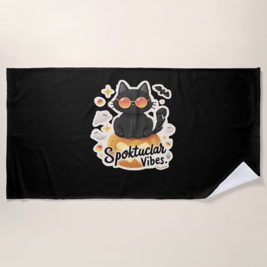 Serviette De Plage Chat noir mignon Halloween Citrouille T-shirt surd (Devant)