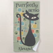 Serviette De Plage Chat Noir Parfaitement Rétro Mid Century (Devant)