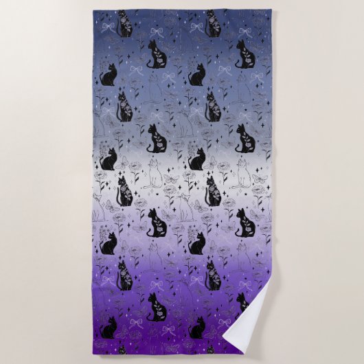 Serviette De Plage Chat noir Pride Bouton Lesbienne - Mystical Witchy (Devant)