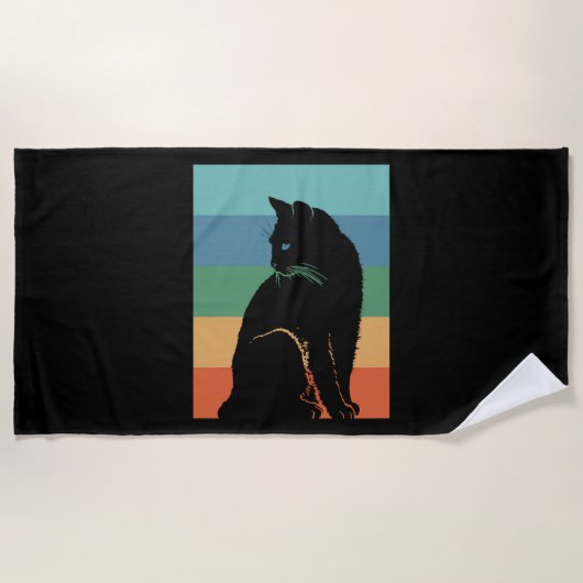 Serviette De Plage Chat noir Retro Vintage (Devant)