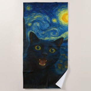 Serviette De Plage Chat noir Starry Nuit Van Gogh Chat Selfie